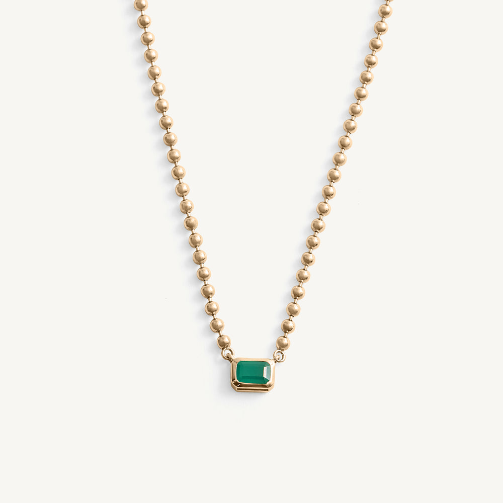Emerald Diamond Bezel Set Bead Necklace