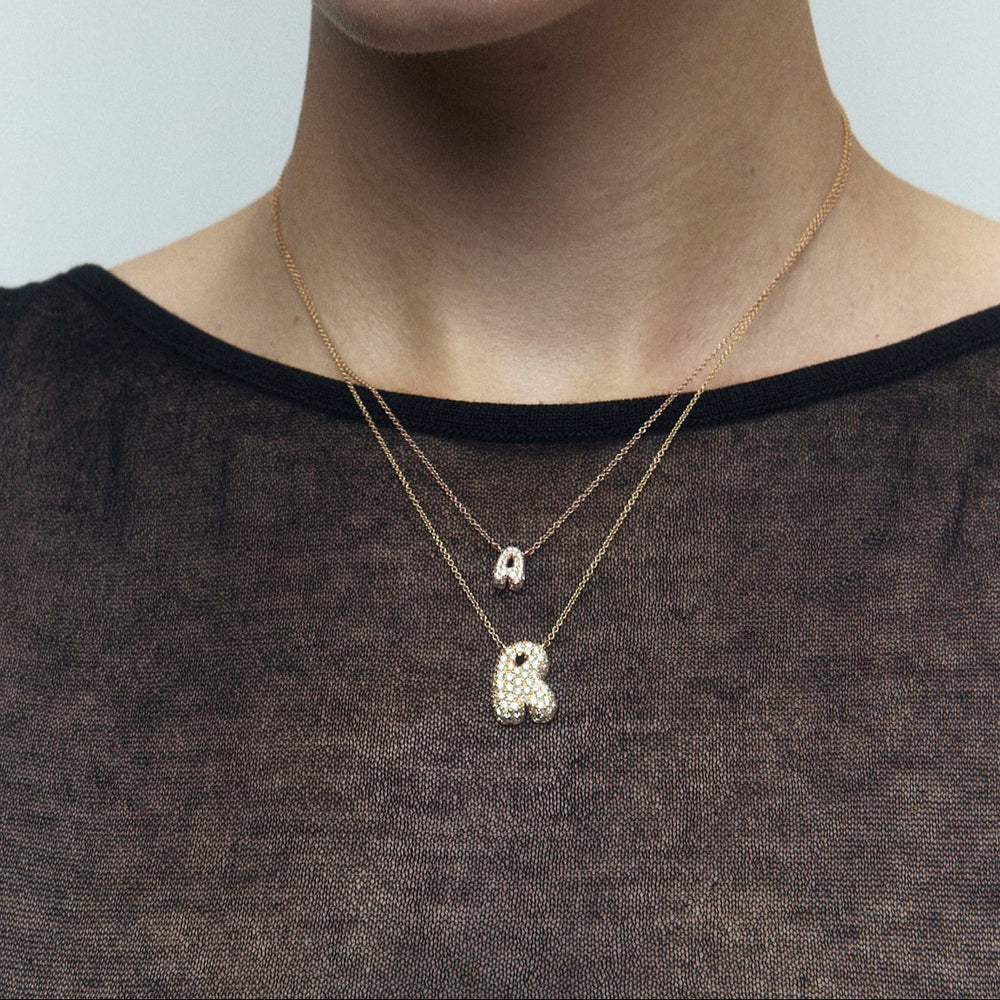 
                  
                    Pavé Diamond Small Bubble Initial Necklace
                  
                