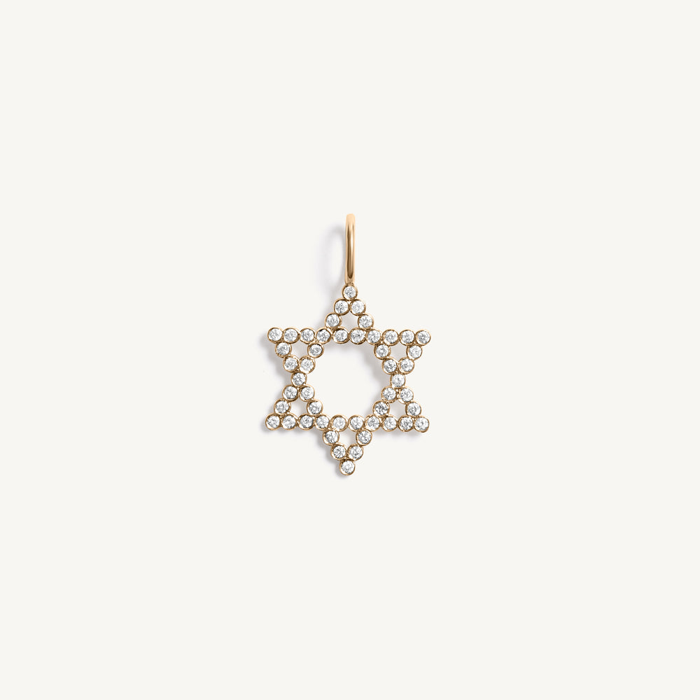 Round Bezel Diamond Star of David Charm