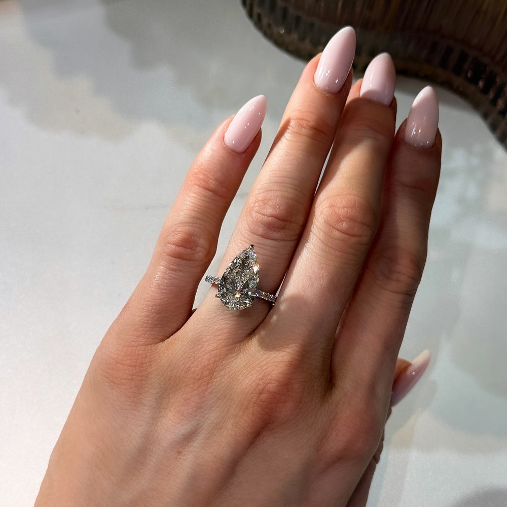 Pear Diamond Pave Band Engagement Ring