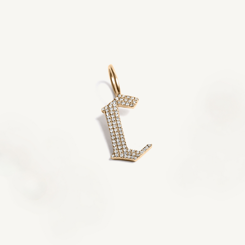 Pave Diamond Gothic Initial Charm