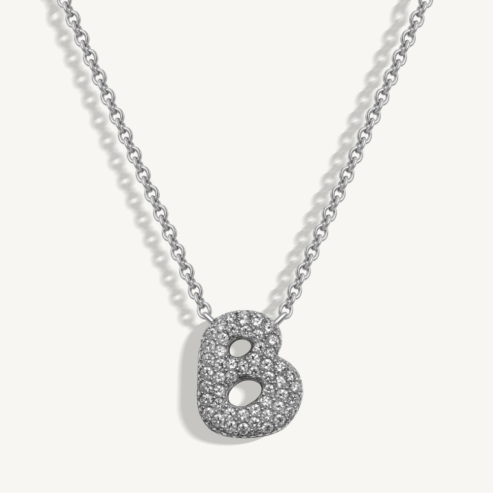 Pavé Diamond Large Bubble Initial Necklace
