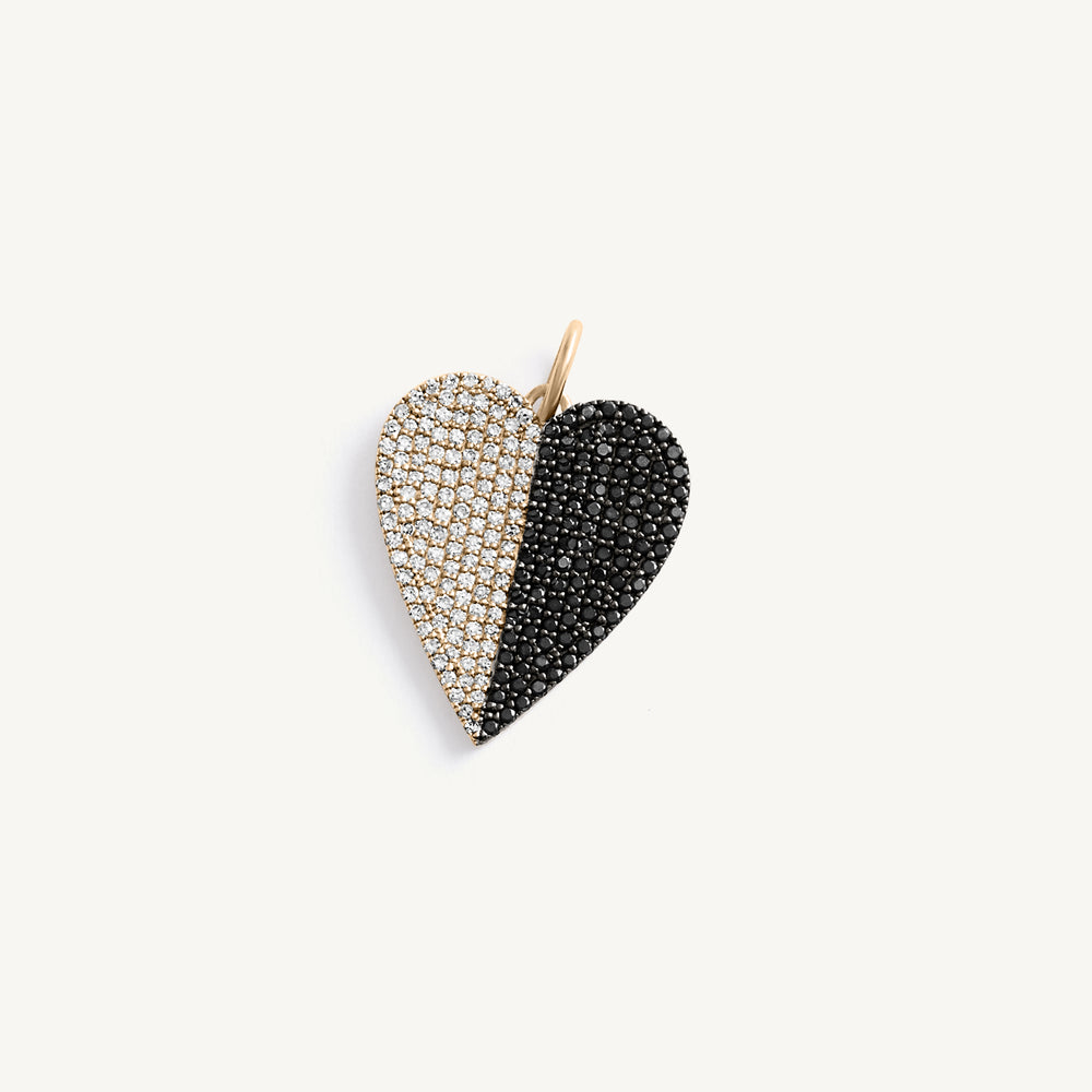 Half Black Pave Diamond Heart Charm