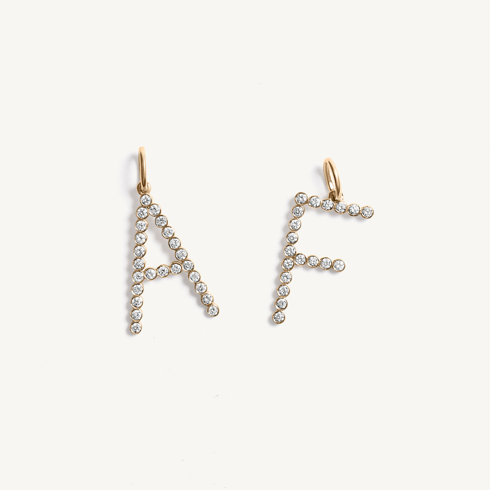 Jumbo Bezel Set Round Diamond Initial Charm