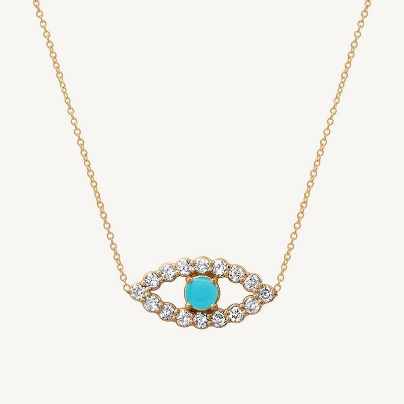 Evil Eye Diamond Necklace With Turquoise Centre