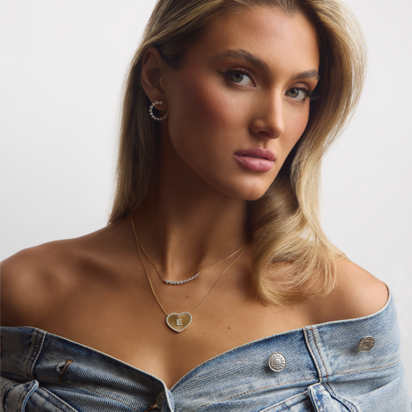 Fluted Heart Diamond Initial Pendant