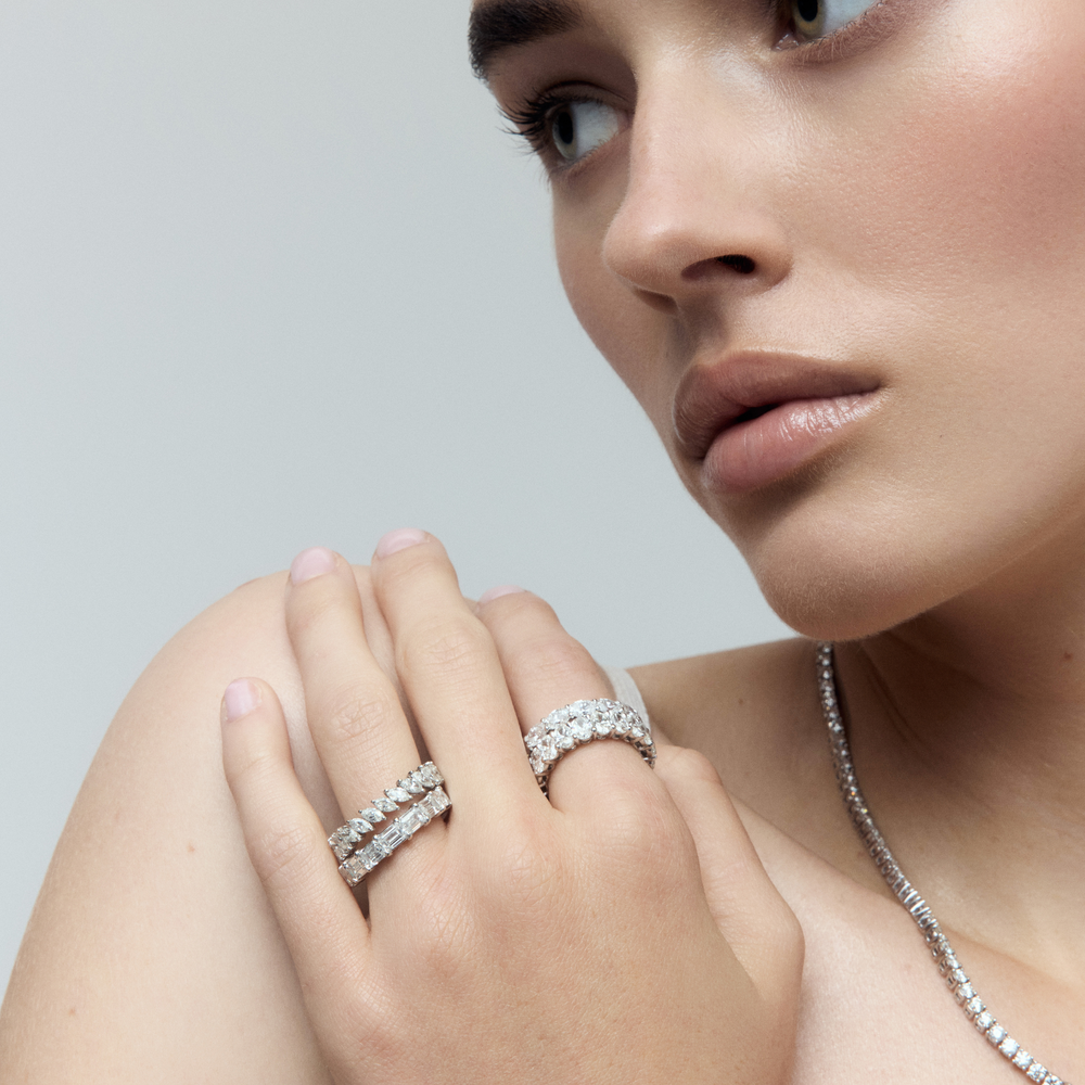 
                  
                    East West Emerald Diamond Eternity Band
                  
                