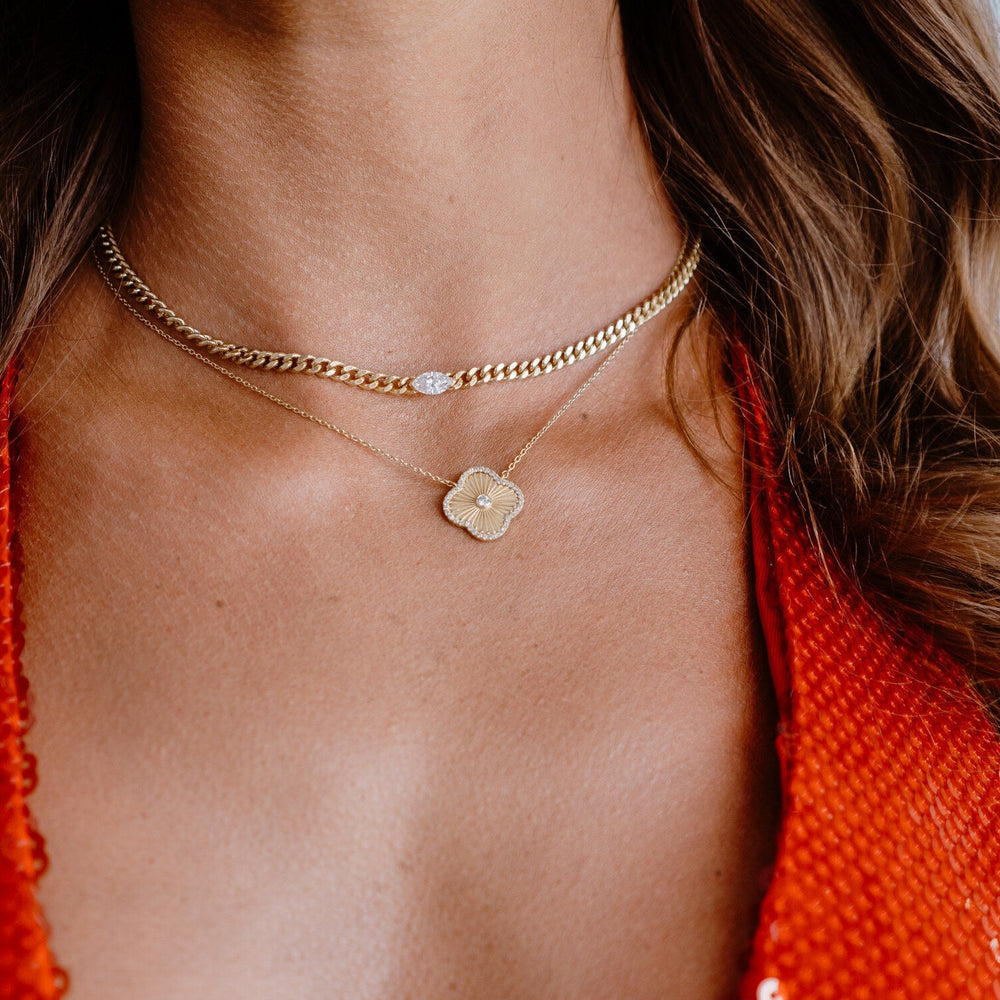 
                  
                    Fluted Clover Pave Diamond Necklace
                  
                