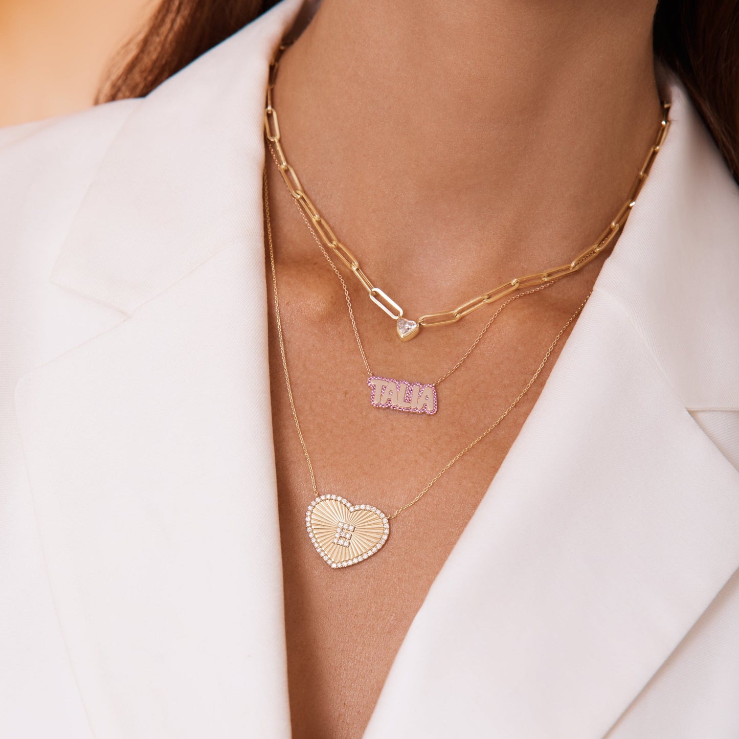 
                  
                    Fluted Heart Diamond Initial Pendant
                  
                