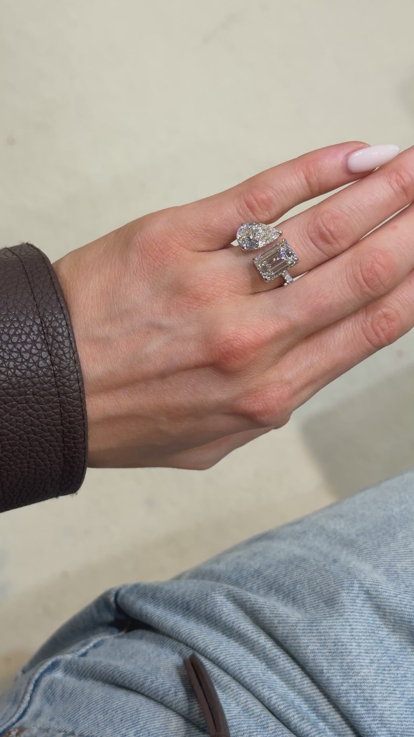 Toi Moi Pear and Emerald Diamond Engagement Ring